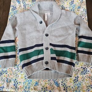Janie and Jack Gray Cardigan with Green and Blue Stripes